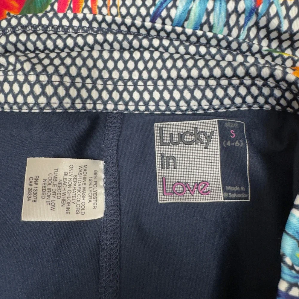Lucky in Love Copa Ruched Tennis Skort Small Multicolor Floral Bird of Paradise